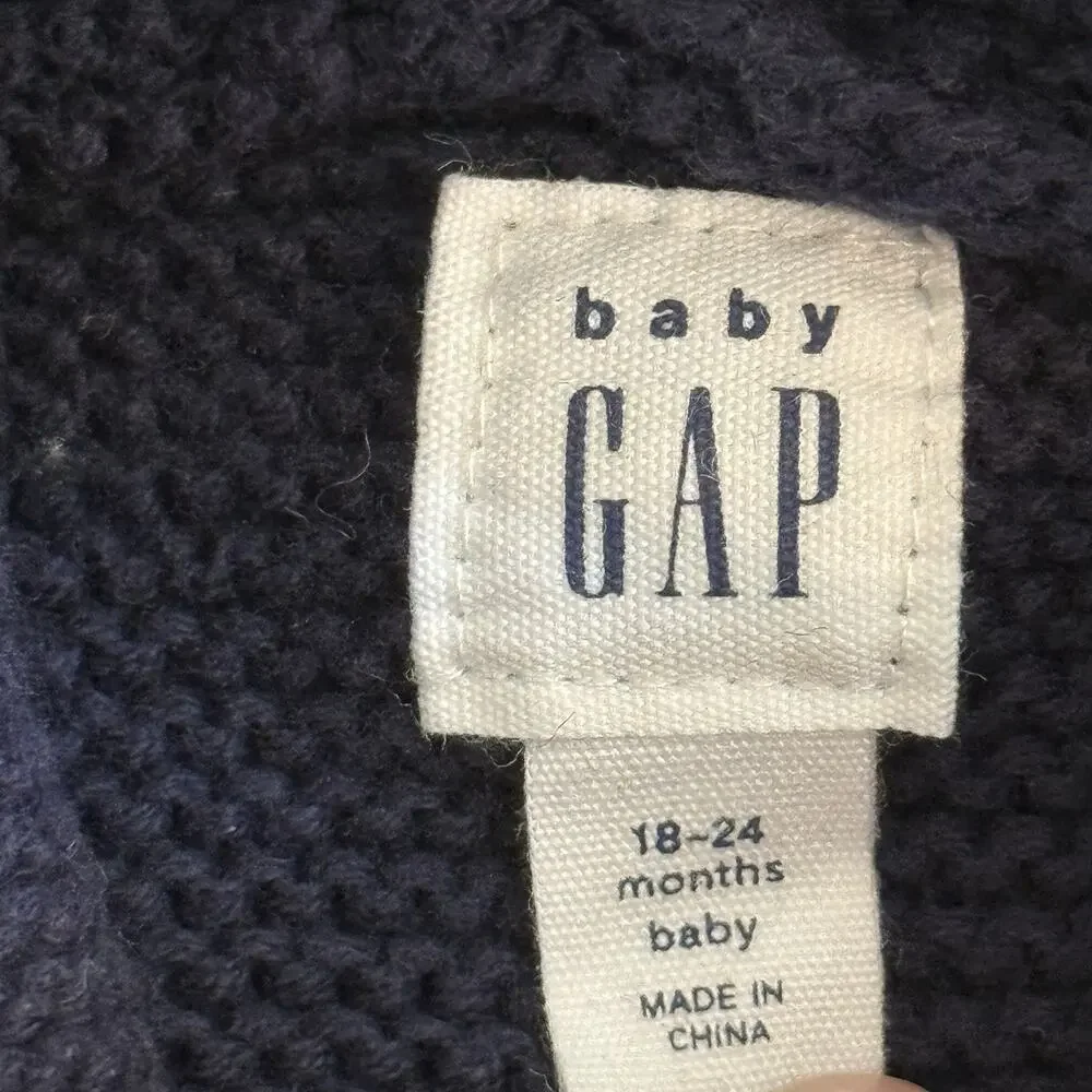 Baby Gap Navy Blue Knit Hoodie‎ Cardigan Sweater with Bear Ears – 18-24 Months